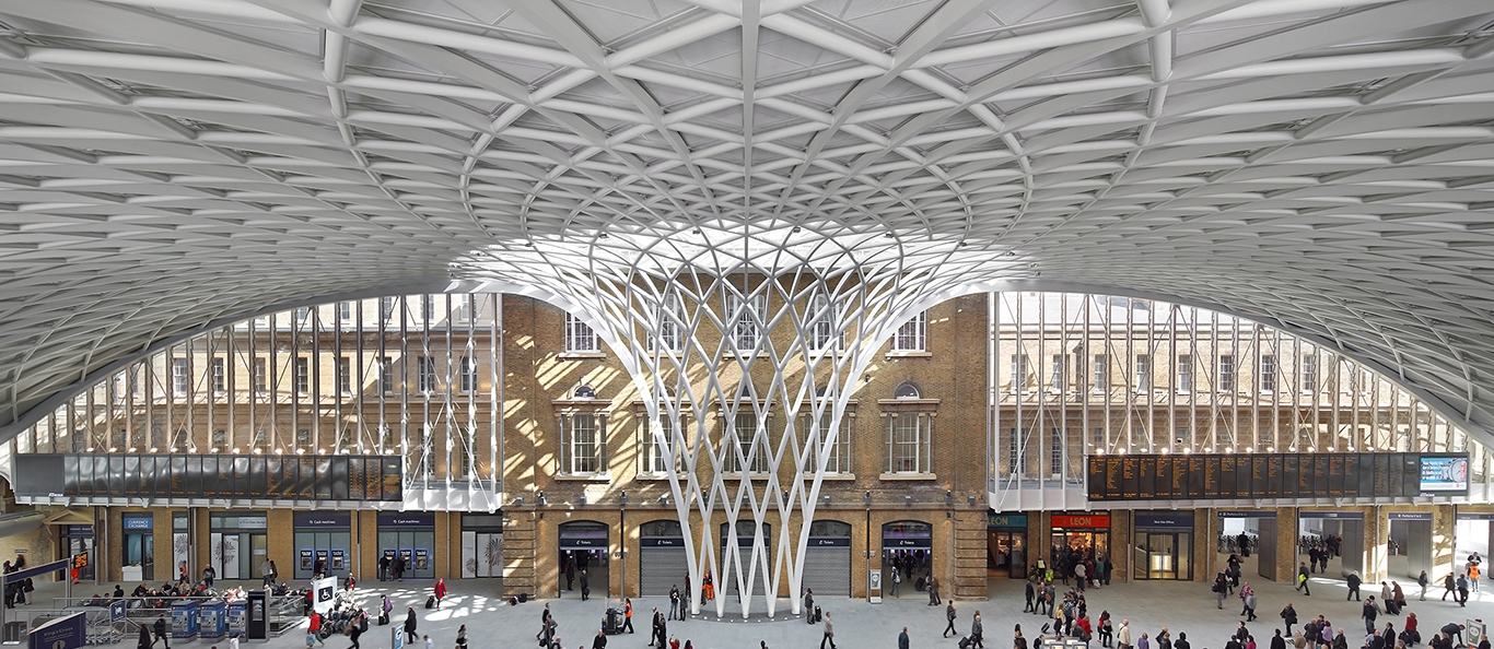 The Train Station King's Cross in London has been roofed with an unique freestanding shell structure, made by façades specialist seele. 