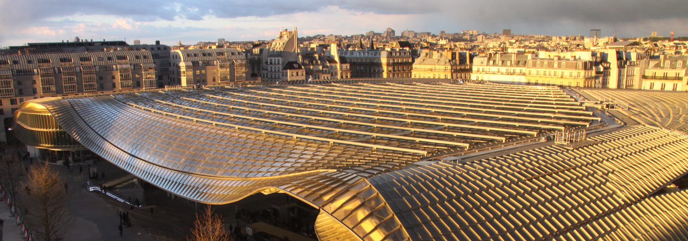 La Canopée - Réaménagement du site parisien des Halles, Paris, France: Façade constructor seele has roofed over this multi-purpose building with a lightweight, translucent steel-and-glass design.
