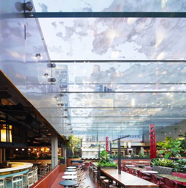 All-glass structure for Grand Hall at Place Ville Marie in Montreal made by seele