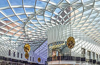 Victoria Gate Arcades in Leeds, Atrium roof, 3D grid roof with funnel-shaped lightwell.