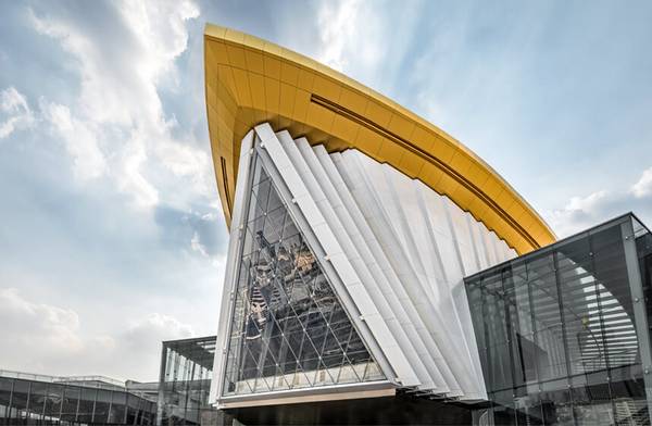 ICONSIAM Wisdom Hall a steel A-frame at the highest point of the luxury shopping centre in Bangkok. 