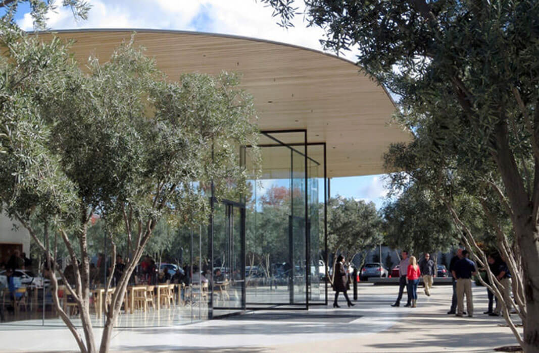 Apple Visitor Center A Glass And Wood Building Surrounded By Olive Trees  Housing Apple Store 3d Model Of The Apple Campus And A Coffee Bar Stock  Photo - Download Image Now - iStock