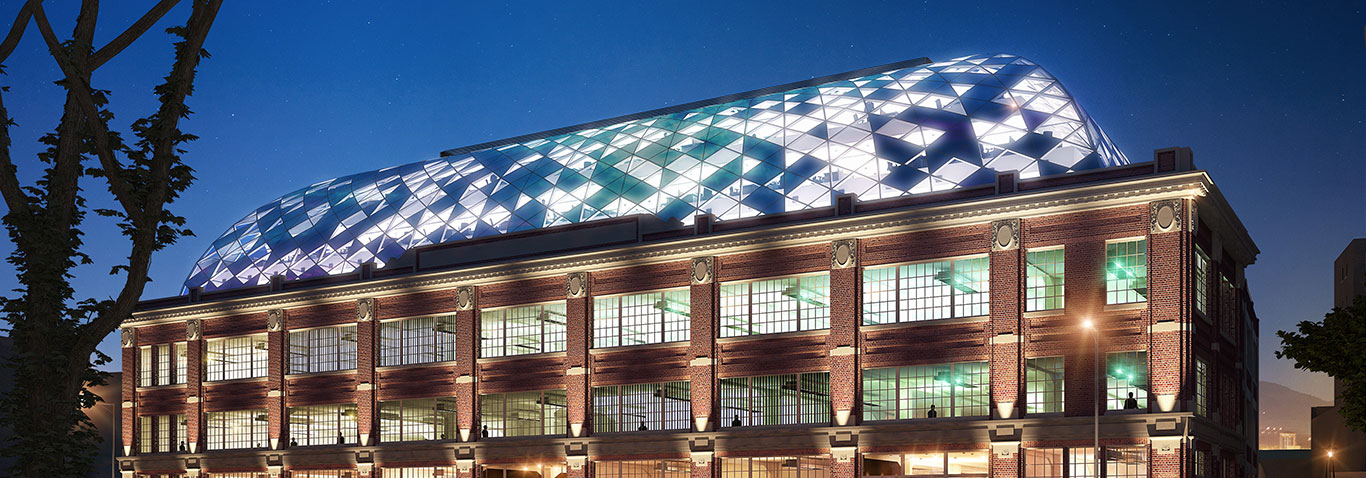 seele has composed a glass roof with approx. 1,010 insulating glass panes and 1,660 solid panels of the dome construction made from insulating glass at Brook Green in London, UK.