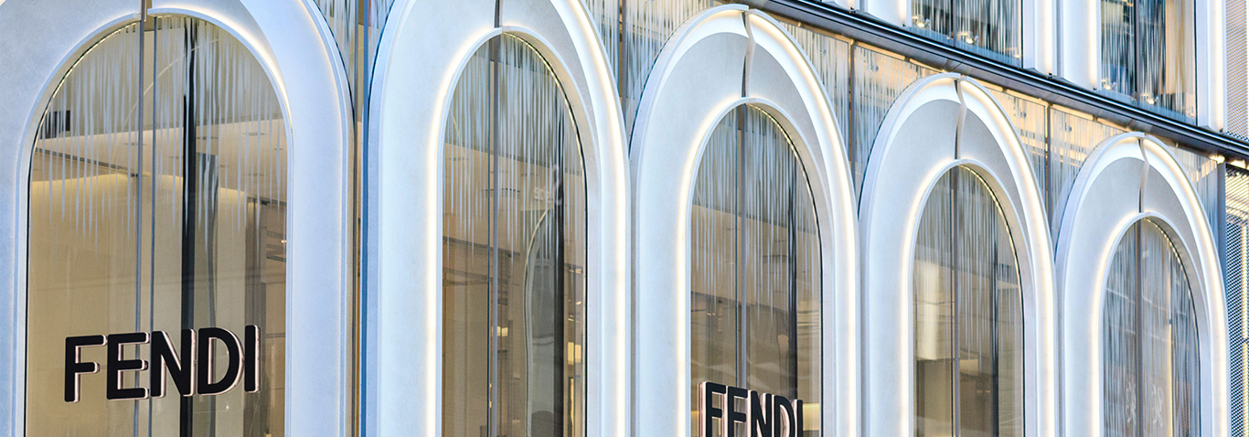 The Fendi store made by seele in Tokyo consists of decorative façade elements.