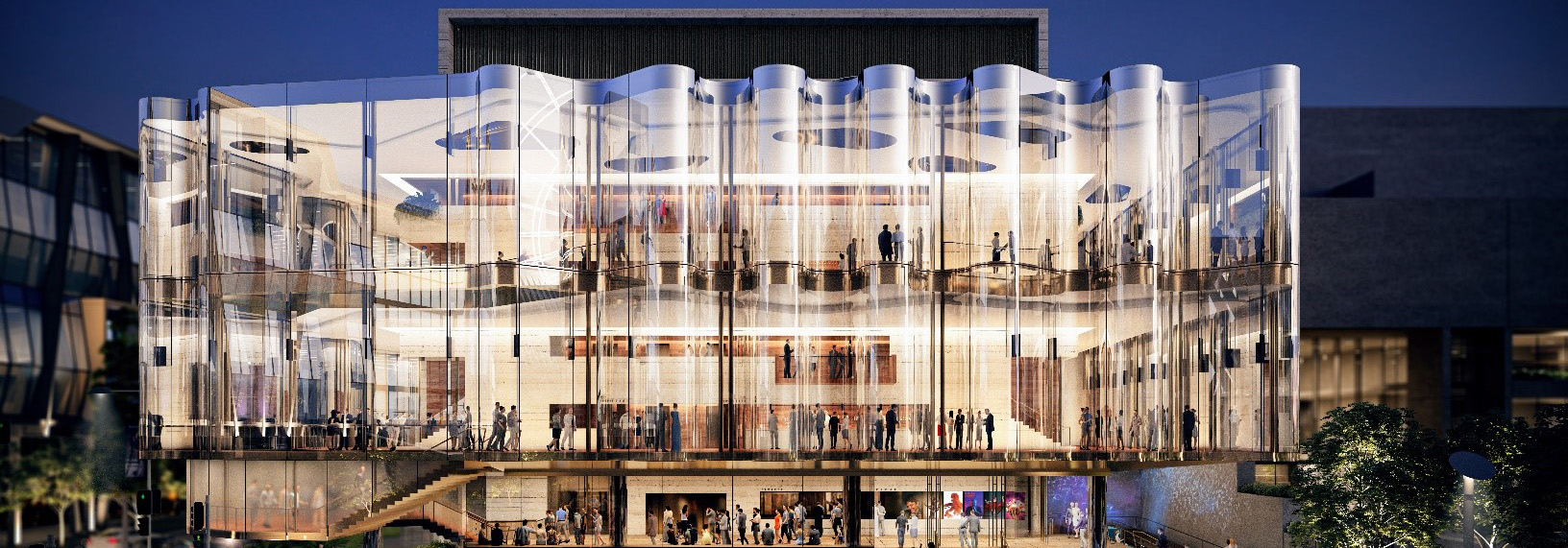 New Performing Arts Venue, Brisbane: gewellte Ganzglas-Fassade made by seele