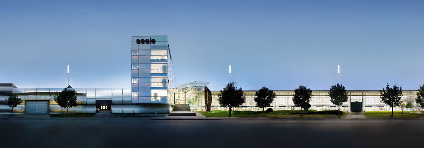 Main headquarter of façade constructor seele GmbH with its own production of unitised façades, steel glass constructions and structural glass in Gersthofen, Germany 