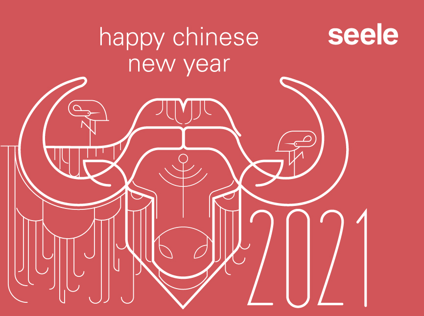 seele wünscht allen ein frohes Chinesisches Neujahrsfest unter dem Zeichen des Ochsen.